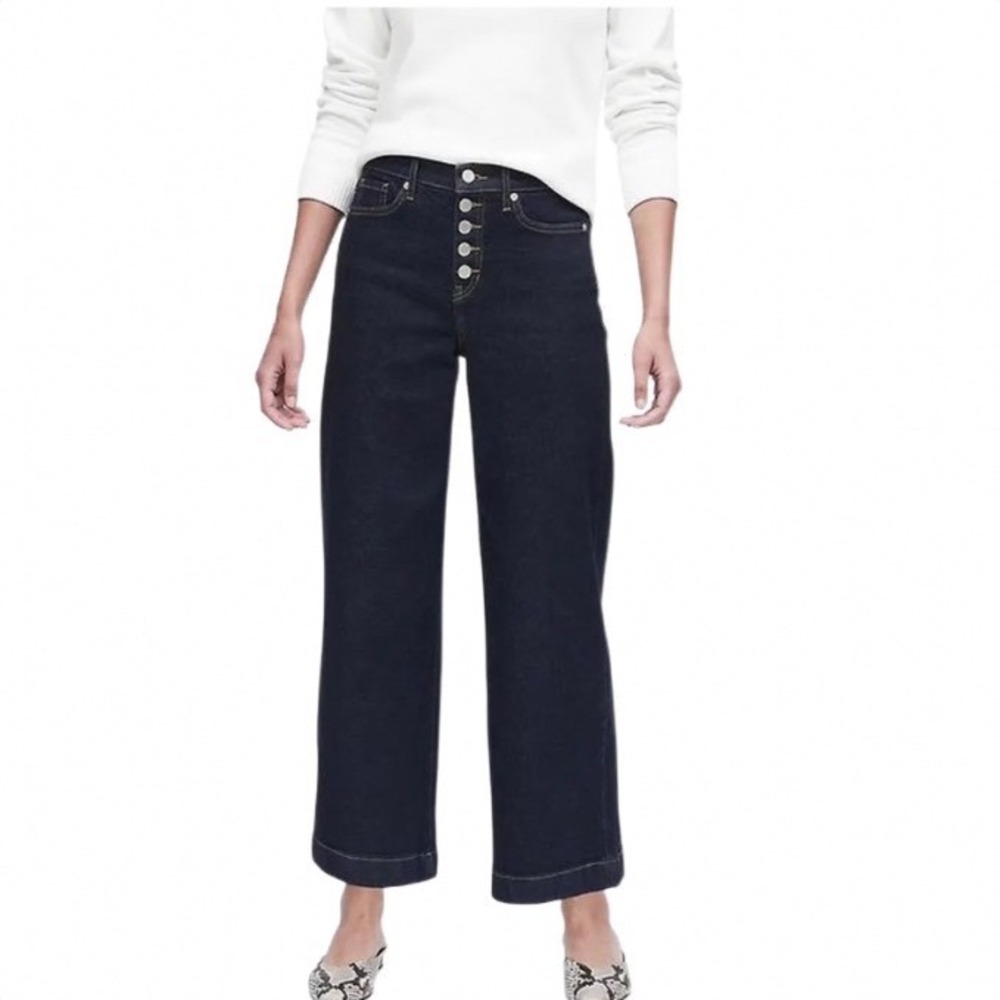 Banana Republic High-Rise Wide-Leg Cropped Jeans Dark Indigo‎ Button Fly 29 NEW